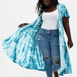 NWOT Torrid BLUE TIE-DYE CHIFFON HI-LO CLIP DOT KIMONO Size 1